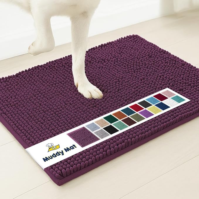 Muddy Mat® | Super Absorbent Door Mat Indoor, Microfiber Quick Dry Chenille Entryway Rug, Non-Slip Front Door Mat, Indoor Mats for Entryway, Machine Washable Pet Rug, Dark Purple 16"x24"