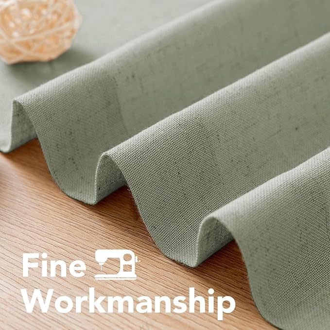 H.VERSAILTEX Living Room Linen Curtains - Semi Sheer, Nickel Grommet, Energy Saving, Light Filtering Window Treatments - Sea Grass, 2 Panels, 52 x 63 Inch