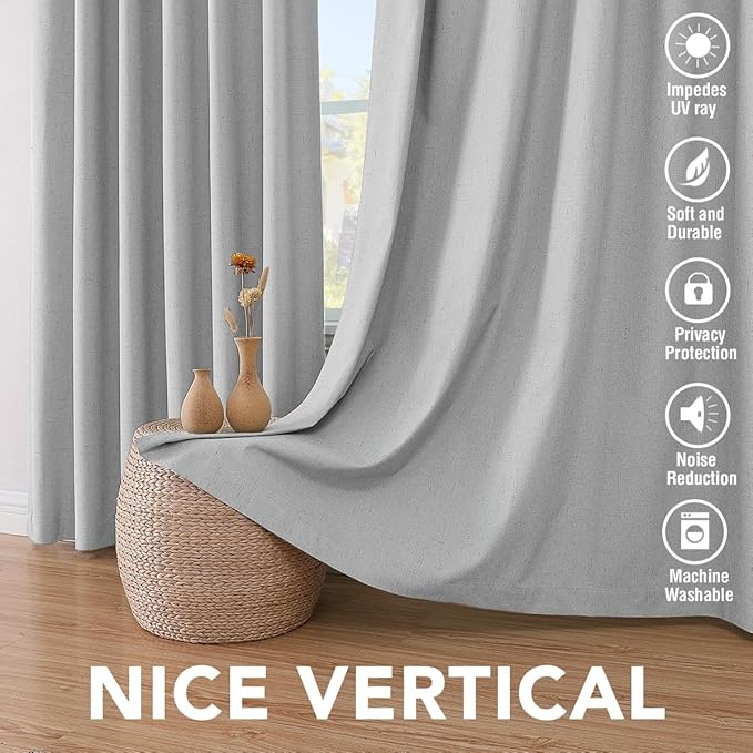 H.VERSAILTEX 100% Blackout Curtains for Bedroom Thermal Insulated Linen Textured Curtains Heat and Full Light Blocking Drapes Living Room Curtains 2 Panel Sets, 42x45 Inch, Glacier Gray