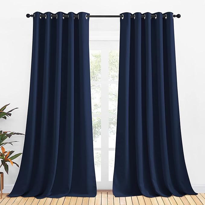 NICETOWN Blackout Draperies Curtains, All Season Thermal Insulated Solid Grommet Top Blackout Curtains/Drapes for Kid's Room (Navy, 1 Pair, 70 x 95 inches)