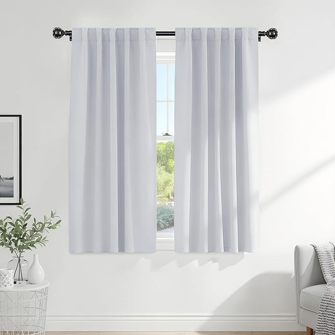 PONY DANCE 60% Light Blocking Curtains 63 inch Long, Room Darkening Curtains for Bedroom, Thermal Insulated Drapes for Living Room Window with Back Tab, 42 x 63 Inch,2 Panels Set, Greyish White