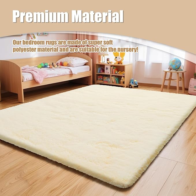 6x9 Fluffy Area Rug for Living Room,Shag Area Rugs for Bedroom,Ivory Soft Fuzzy Rug Non-Shedding Indoor Plush Carpet for Kids Bedroom Nursery Dorm Home Decor