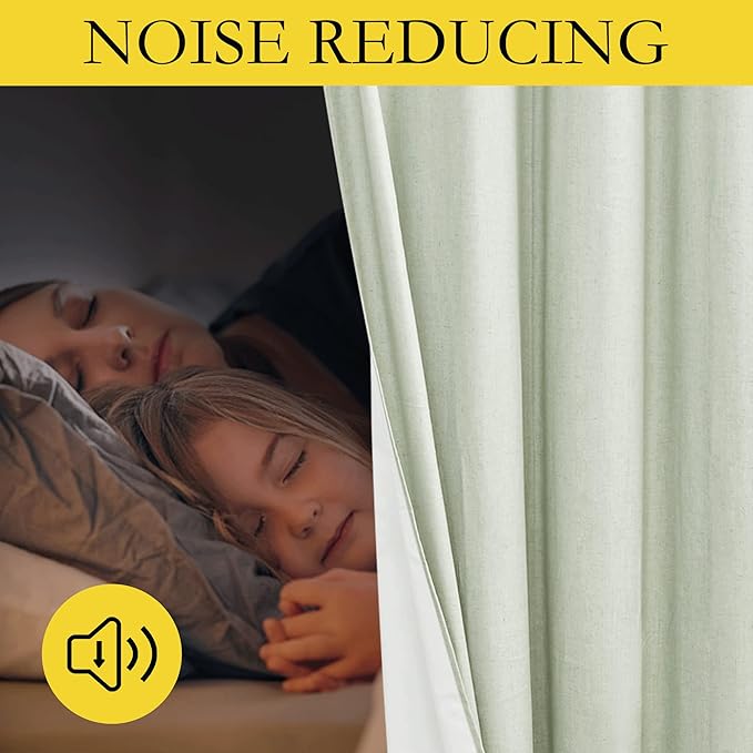 NICETOWN Sage Green High-End Thermal Flax Linen Curtains, 52" Wide Per Panel, Set of 2, Full Blackout Privacy Drapes 72 Inches Long for Dining Room, Soundproof Window Treatment Panels for Hall Room