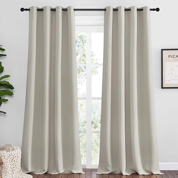 NICETOWN Natural Room Darkening Curtains 90" Long for Boho Farmhouse Home Decoration, Window Treatment Total Privacy Drape Panels for Bedroom Guest Room (55" Wide, Set of 2)