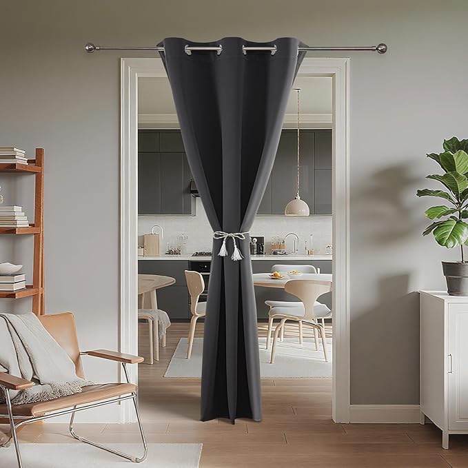 Joydeco Blackout Door Curtain for Doorway Privacy 80 Inches Long, Grommet Closet Curtain for Open Closet, Room Divider for Bedroom Living Room (Grey, 32Wx80L, 1 Panel)