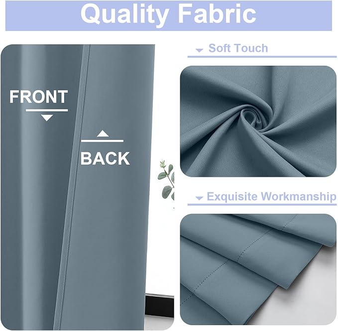 Simplebrand Ava Stone Blue Blackout Curtains for Bedroom, 78 Inch Length, 2 Panels Set, Privacy Thermal Insulated Rod Pocket Window Curtains for Patio, French Door, W40 x L78 Inch