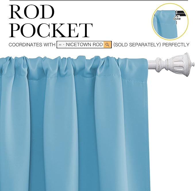 NICETOWN Kitchen Curtains for Small Windows, Privacy Thermal Insulated Blackout Curtains & Drapes for Boys Room (Teal Blue, 34" Wide by 54" Long, 2 Pieces)