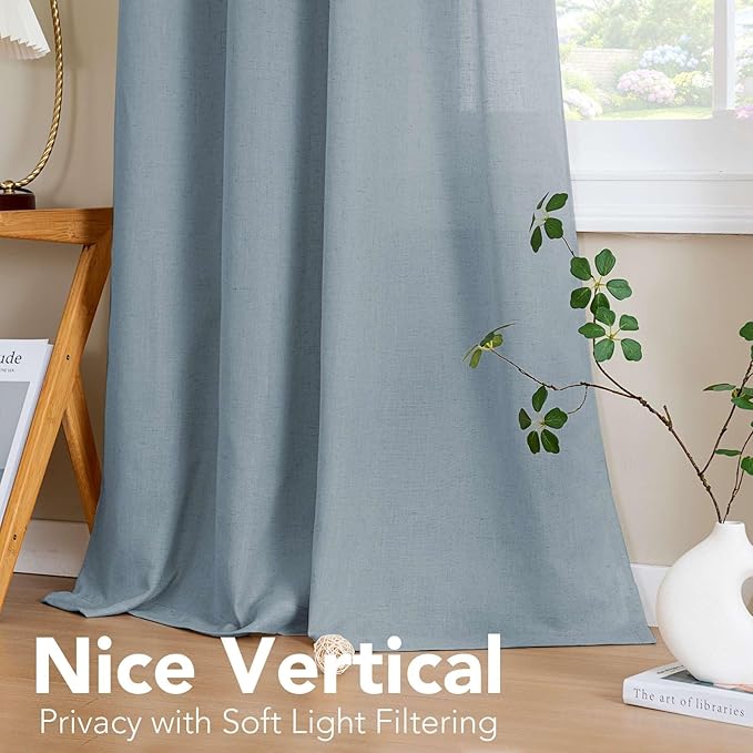 H.VERSAILTEX Living Room Linen Curtains Home Decorative Nickel Grommet Curtains Privacy Added Energy Saving Light Filtering Window Treatments Draperies for Bedroom, Stone Blue, 2 Panels, 52 x 63 Inch