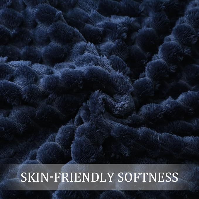 Exclusivo Mezcla Fleece Twin Blanket for Bed, Extra Large Fuzzy Navy Blue Bed Blankets, Soft Cozy Plush Sofa Throws for All Seasons, 60x80 Inches