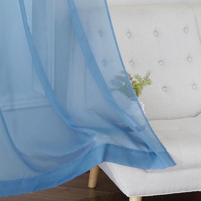 NICETOWN Stone Blue Sheer Curtains 90 Inches Long, Grommet Airy & Lightweight Window Treatments Translucent Elegant Drapes for Living Room/Bedroom, W54 x L90, 2 Panels