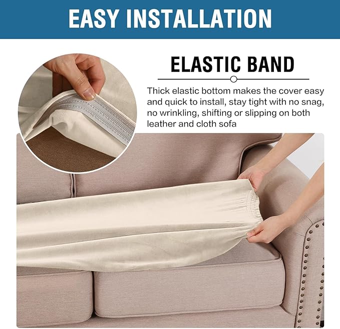 H.VERSAILTEX Velvet Stretch Individual Cushion Cover Plush Cushion Slipcover for Loveseat Sofa Furniture Protector Seat Cushion Sofa Cover (1 Piece Loveseat Cushion Cover, Cream)