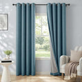 100% Blackout Shield Linen Blackout Curtains for Bedroom, Stone Blue Grommet Curtains for Living Room, Thermal Insulated Room Darkening Drapes for Nursery, Boho Home Decor, 50" W x 90" L, 2 Panels