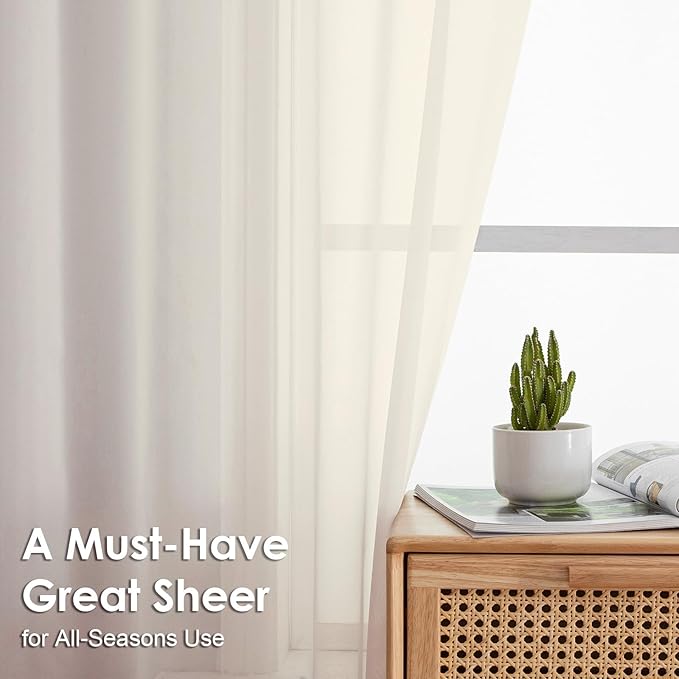 OVZME Cream Sheer Curtains 84 Inches Long 2 Panels - Soft Light Filtering Window Sheer Panels for Living Room/Bedroom, Top Dual Rod Pocket, 1 Pair, Each 42Wx84L Inches