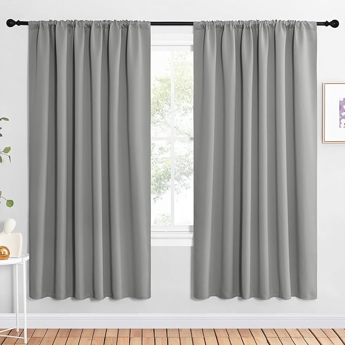 NICETOWN 2 Panels Blackout Curtains, Rod Pocket Window Curtains Room Darkning Drapes for Bedroom/Living Room, Thermal Insulated Solid Draperies for Home Office/Study, 62 by 72-Inch, Silver Grey