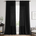 Nanspring 96 Inch Linen Curtains for Living Room Semi Sheer Linen Blended Curtains Back Tab Rod Pocket Light Filtering Simple Modern Black Curtains for Bedroom 60x96,2 Panels