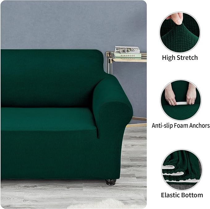 Joccun Christmas Stretch Loveseat Couch Cover Slipcover, 1-Piece Sofa Cover for 2 Cushion Couch Spandex Jacquard Washable Furniture Protector Cover for Living Room,Kids,Pets（Loveseat,Hunter）
