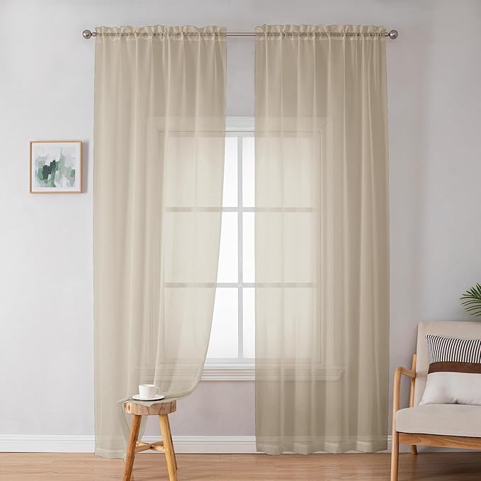 OWENIE Taupe Sheer Curtains 84 inches Long for Bedroom Living Room 2 Panels Set, Rod Pocket Solid Taupe Curtain, Soft Touch Elegant Voile Curtains & Drapes for Nursery, 42"x84", 2 Pcs
