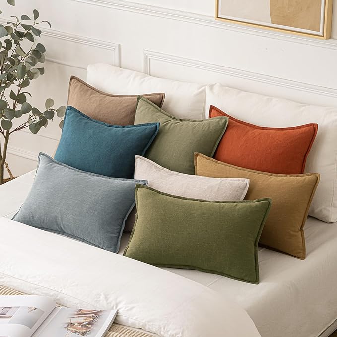 MIULEE Decorative Linen Euro Sham Pillow Covers 26x26 Inch Green Boho Farmhouse Neutral Couch Throw Pillows for Bed Pack of 2 Accent Outdoor Pillowcase Modern Sofa Cushion Livingroom Home Decor