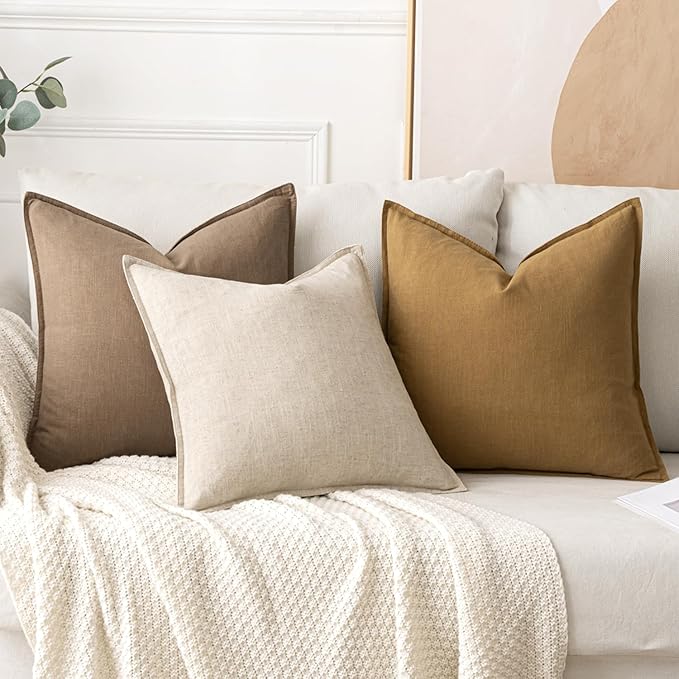 MIULEE Decorative Linen Pillow Covers 18x18 Inch Natural Beige Boho Farmhouse Neutral Couch Throw Pillows for Bed Pack of 2 Accent Modern Pillowcase Sofa Livingroom Home Decor