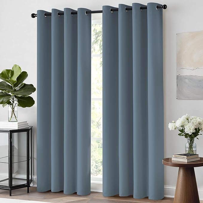 Yakamok Light Blocking Room Darkening Thermal Curtain Panels Blackout Curtains Solid Grommet Top Window Drapes/Panels for Bedroom/Living Room(52x63 Inch, Stone Blue, 2 Panels)