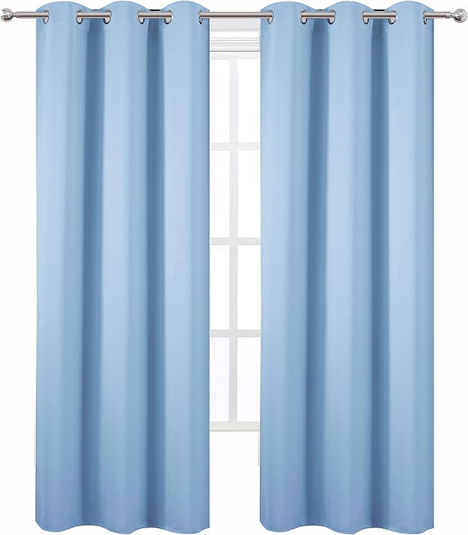 LEMOMO Sky Blue Thermal Blackout Curtains/38 x 84 Inch/Set of 2 Panels Room Darkening Curtains for Bedroom