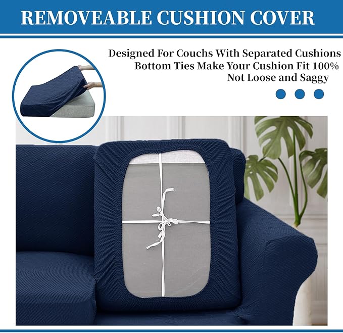 XINEAGE 2026 New 4 Pieces Extra Large Couch Covers for 3 Cushion Sofa Super Stretch Sofa Cover for 3 Large Seat Cushion Universal Slip Cover for Living Room (Navy Blue), 91"-110"(3 Cushions)