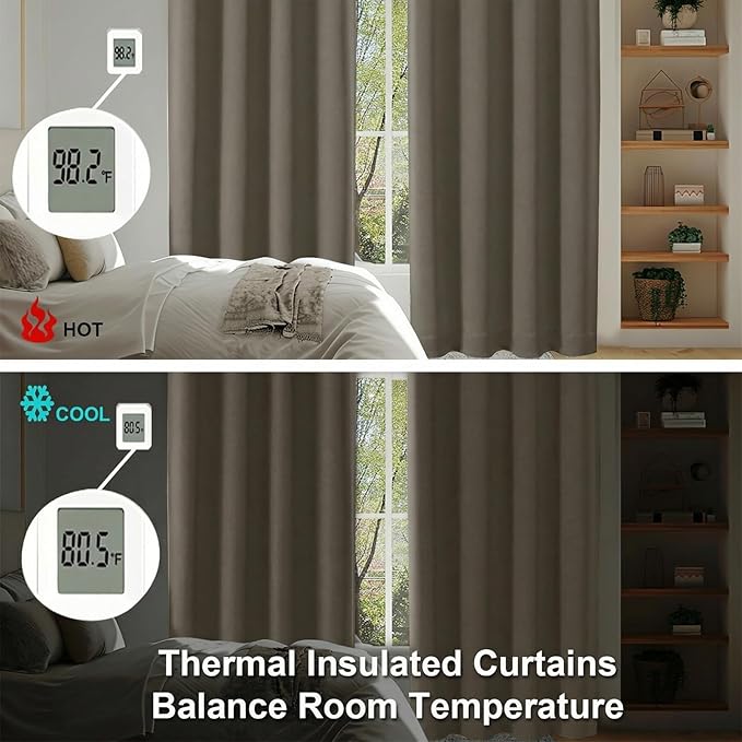 Simplebrand Ava Latte Blackout Curtains for Bedroom 84 Inch Length 2 Panels Set, Solid Thermal Insulated Privacy Living Room Window Treatment Curtains Blackout Drapes, W50 x L84 Inch, Latte