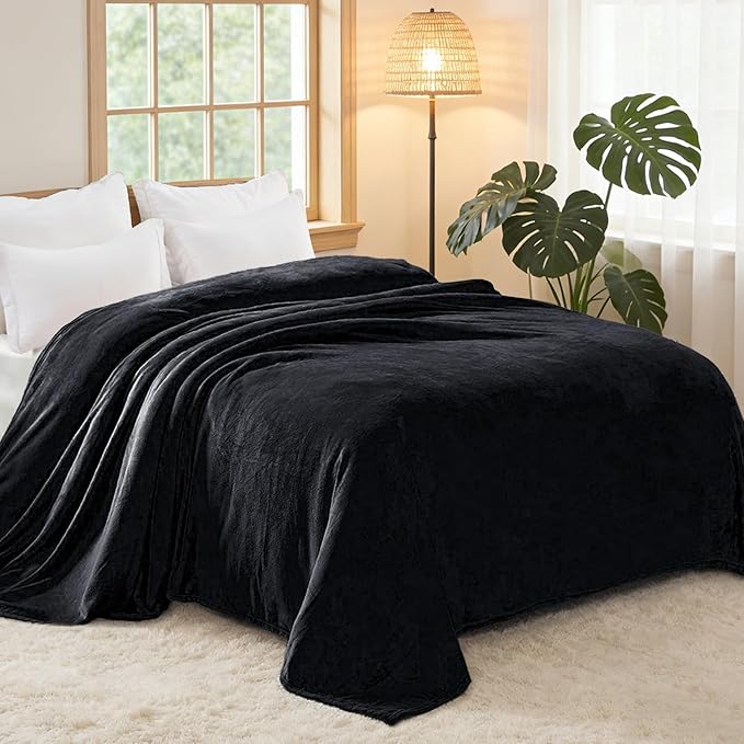 Exclusivo Mezcla Fleece Blanket Cal King Size for Bed, Super Soft and Warm, All Season, Cozy, Plush, Lightweight, 120x120 Inches, Black