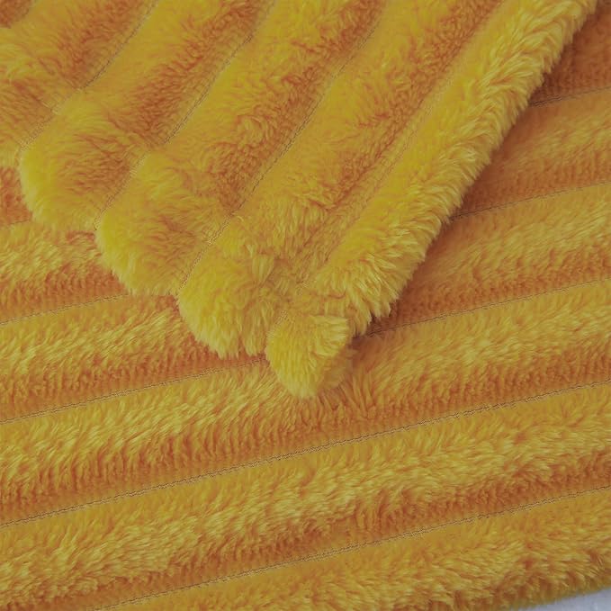 Mustard Yellow Fleece Throw Blanket 60”×80” for Couch Sofa Bed,Super Soft Cozy Plush Microfiber Flannel Blanket with Stripes Design Lightweight for Adults,Woman,Girls