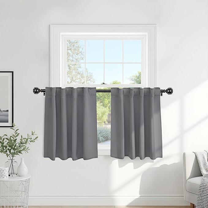 PONY DANCE Half Window Curtains - Sunlight Block Privacy Curtains Thermal Insulated Drapes for Kitchen Cafe Kids Nursery Bedroom Living Room, W 29 x L 36 Each, Silver Grey, 2 Panels