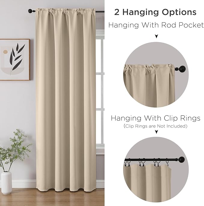 CUCRAF Light Beige Blackout Curtains 54 inch Length 2 Panels Set, Rod Pocket Room Darkening Drapes for Bedroom Living Room, Insulated Thermal Light Blocking Window Curtain (W52 x L54 Inch)