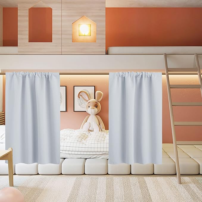 RYB HOME Basement Bathroom Kitchen Cafe Privacy Curtains, Short Insulating Light UV Heat Blocking Privacy Curtain Tiers for Laundry Room, Width 34 by Length 30, Greyish White, 2 Panels