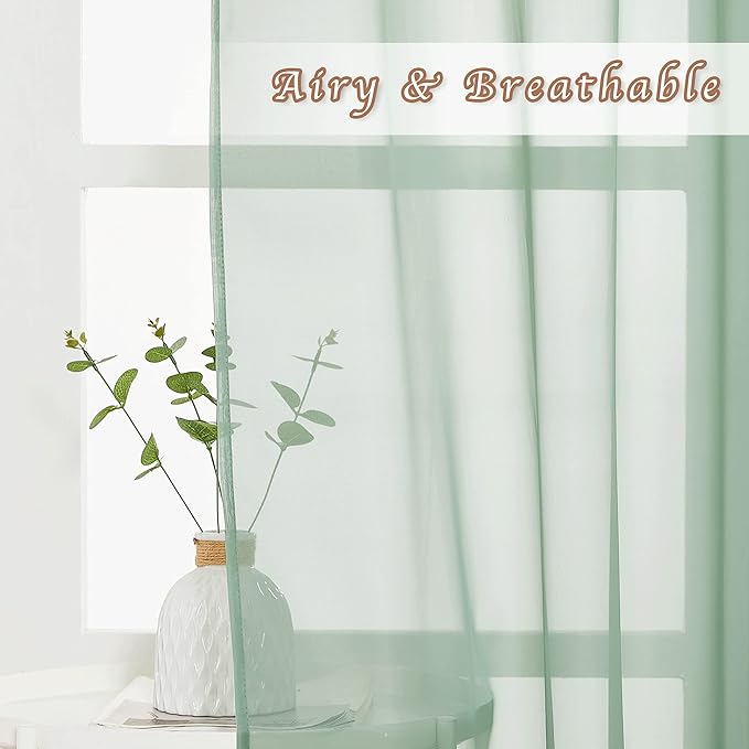 NICETOWN Sheer Sage Green Curtains for Bedroom 108 inches Length, Grommet Airy & Breathable Soft Voile Sheer Window Treatment with Light Filtering for Living Room, W54 x L108, 2 Panels