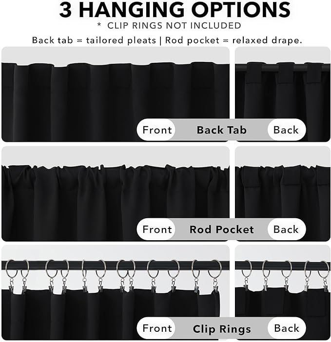 Deconovo Blackout Curtains, Thermal Insulated, W38 x L45 2 Panels, Back Tab, Machine Washable, Room-Darkening Drapes for Bedroom/Living Room Black