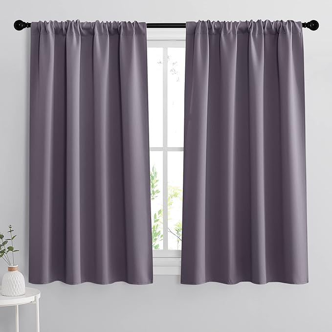 RYB HOME Blackout Curtains for Bedroom - Thermal Insulating Privacy Window Curtains for Kids Nursey Dining Bathroom Home Office Decor, Width 42 x Length 45 inches, Greyish Purple, 2 Panels