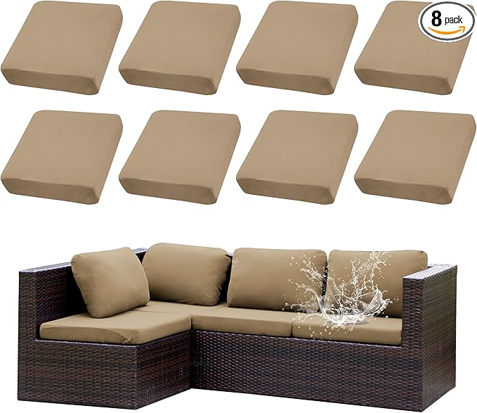 Outdoor Cushion Covers Set,8PCS Patio Furniture Couch Seat Slipcovers, Replacement for Sofa Sectional Chair(Cover，Only)