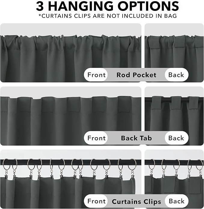 Deconovo Blackout Curtains, Thermal Insulated, W42 x L45 2 Panels, Back Tab, Machine Washable, Room-Darkening Drapes for Bedroom/Living Room Dark Grey