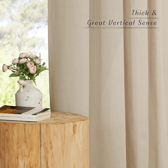 NICETOWN Angora Linen Kitchen Curtains 36 inch Length, Decorative Thick Flax Small Window Treatments Privacy Assured with Light Filtering for Bedroom/Bathroom, W55 x L36, 2 Panels