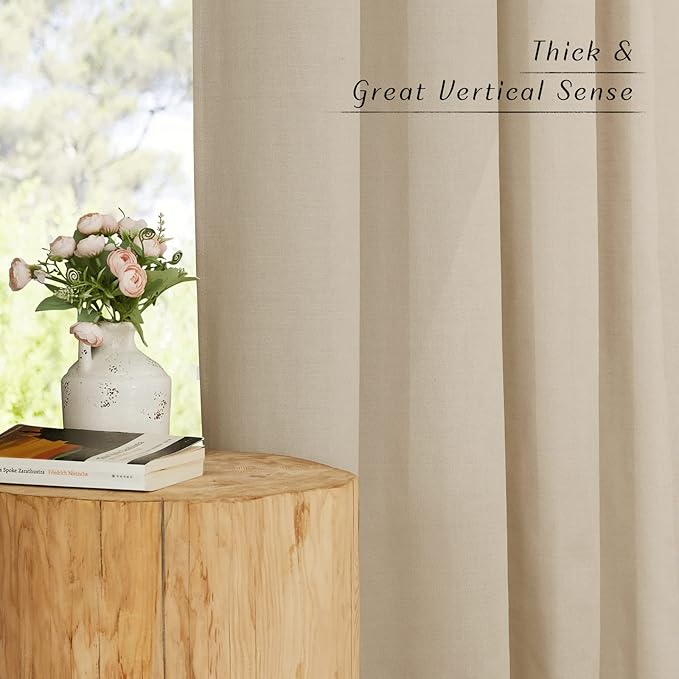 NICETOWN Thick Flax Linen Curtains for Living Room, Rustic Grommet Semi Sheer Privacy Assured Linen Blend Drapes with Light Filtering for Kids Room/Bedroom, Angora, W55 x L90, 1 Pair