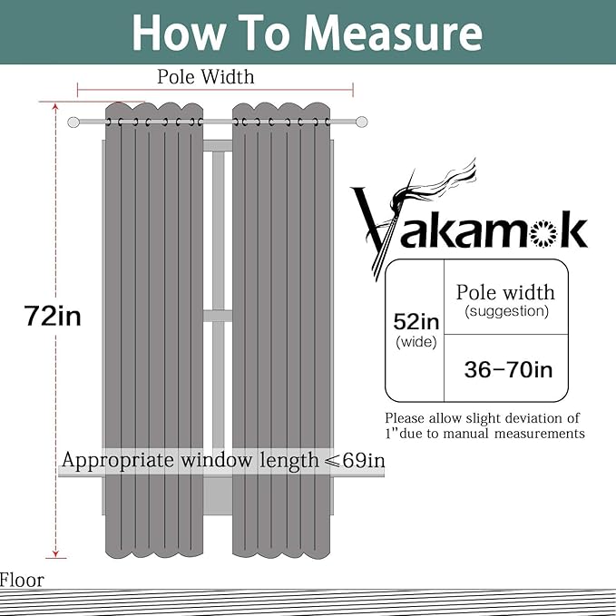 Yakamok Premium Room Darkening Thermal Insulated Curtains for Bedroom/Living Room - Classic Grommet Top (2 Panels, Taupe, 52 Inch by 72 Inch)