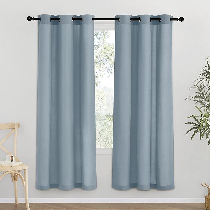 NICETOWN Stone Blue Thick Linen Curtains 72" Length, Grommet Privacy Window Treatments Linen Weave with Light Penetration Vertical Drapes for Farmhouse/Home Office, W42 x L72, 2 Panels