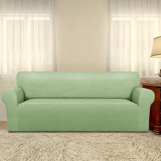 PureFit Super Stretch Sofa Slipcover – Spandex Non Slip Soft Couch Sofa Cover, Washable Furniture Protector with Non Skid Foam and Elastic Bottom for Kids, Pets （Sofa, Sage Green）