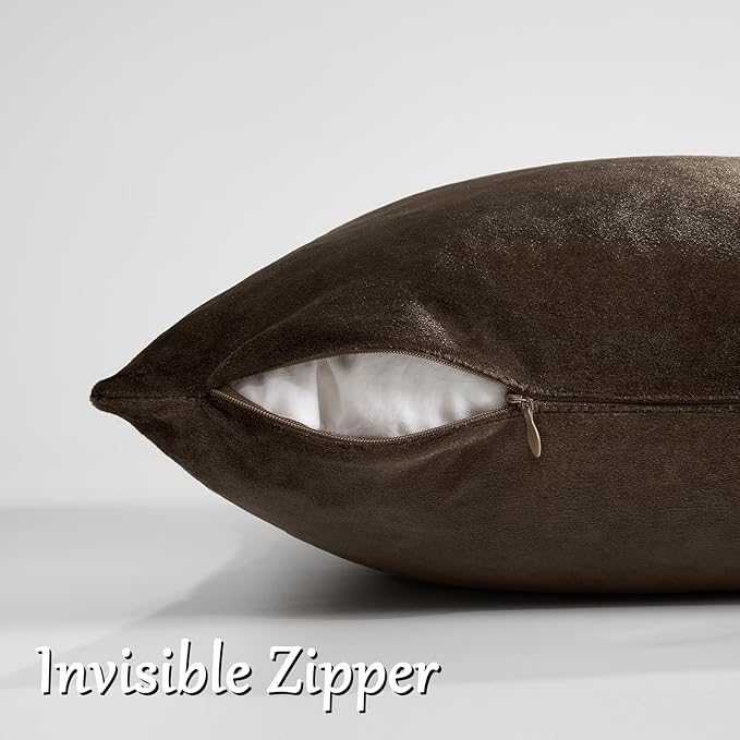 GIGIZAZA Brown Velvet Pillow Covers 20x20,Square Solid Throw Pillow Covers Decorative Modern Pillows Big Vintage Cases for Couch Pack of 2