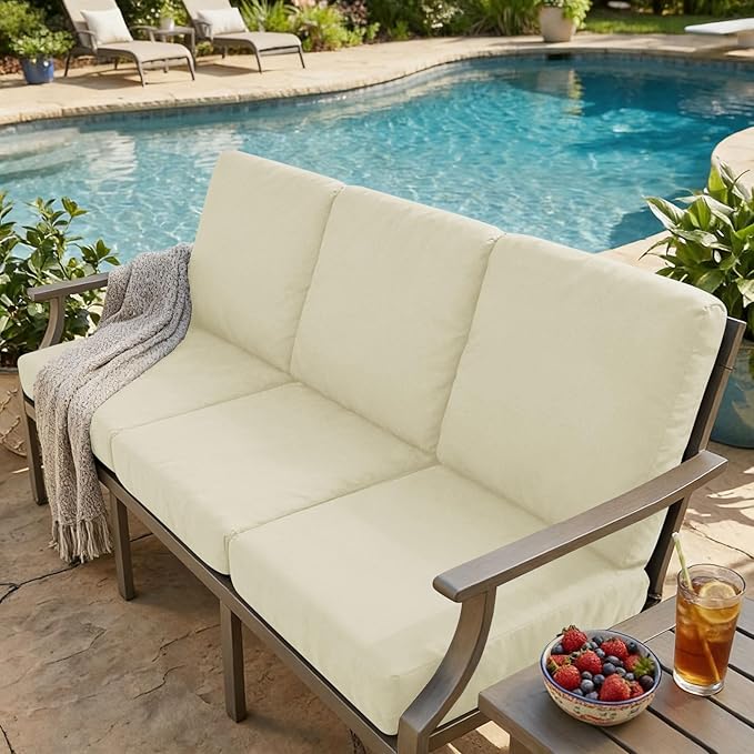 hyha Milk Silk Couch Cushion Covers, Soft Magic Sofa Covers Washable for 3 Cushion Couch, Stretch Sectional Outdoor Cushion Covers for Patio Furniture with Elastic Bottom(3 Packs, Cream)