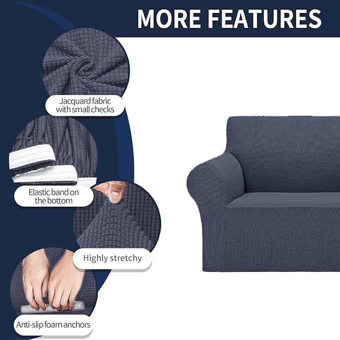 Cupuamon 2026 New Stretch Sofa Slipcovers Couch Cover for 3 Cushion Furniture Protector Sofa Covers with Elastic Bottom Jacquard Fabric Small Checks for Pets, Kids -Sofa, Charcoal