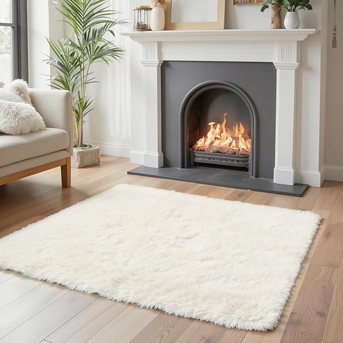 Small Rugs for Bedroom 2x3 Rug, Soft Area Rug for Living Room Dorm, Non Slip Shag Rugs for Girls Boys Bedroom, Soft Kids Carpet, Modern Home Decor Aesthetic(Cream, 2 x 3)