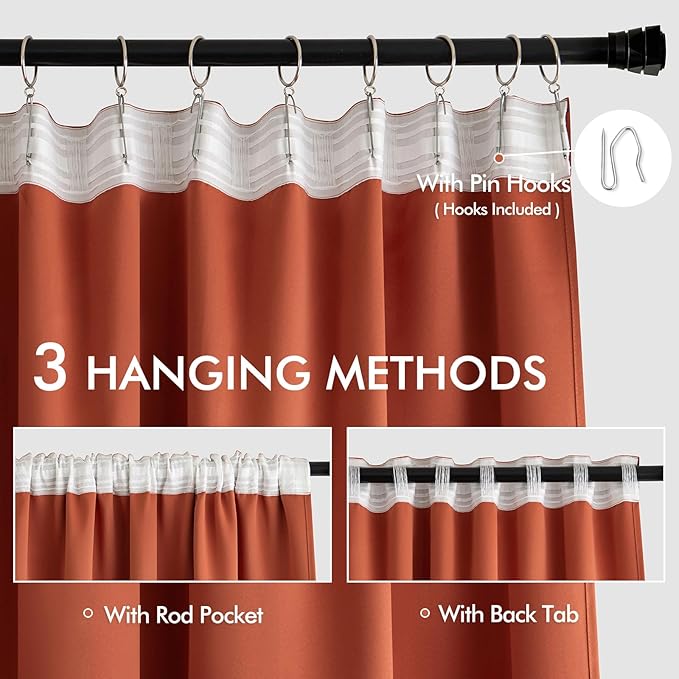 MIULEE Back Tab Burnt Orange Blackout Curtains 90 Inch Long 2 Panels Set for Living Room Bedroom, Fall Terracotta Rod Pocket/Pinch Pleated Thermal Insulated Room Darkening Light Blocking Curtains
