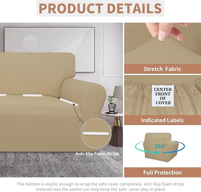 Easy-Going 100% Waterproof Oversized Chair Couch Cover, Dual Waterproof Sofa Cover, Stretch Jacquard Sofa Slipcover, Leakproof Furniture Protector for Kids, Pets, Dog and Cat, Sand