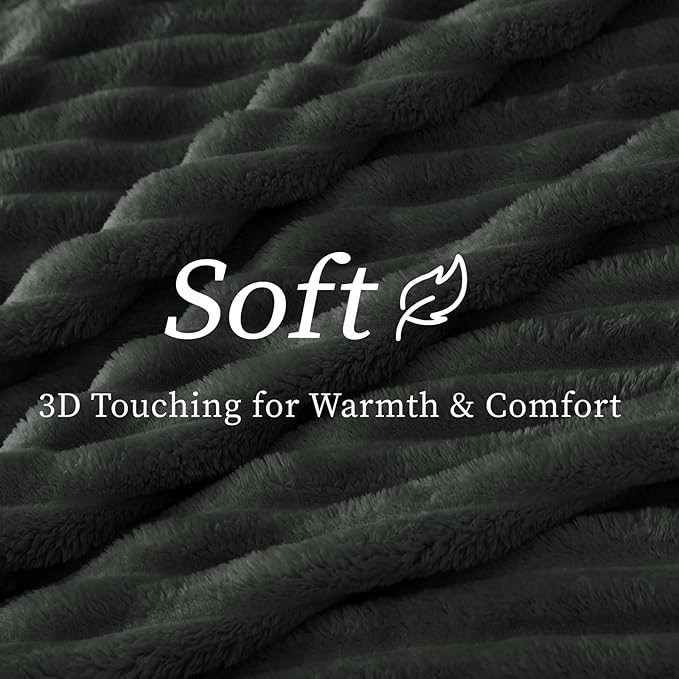 BEDELITE Fleece Throw Blanket for Couch - 300GSM Soft & Warm Fluffy Charcoal Grey Blanket, Decorative and Giftable Striped Blankets for Women, Men, 50"x60"