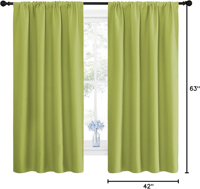 NICETOWN Green Blackout Draperies Curtains - Thermal Insulated Home Decoration Blackout Drapes for Kid's Room (1 Pair, 42 x 63 Inch, Fresh Green)